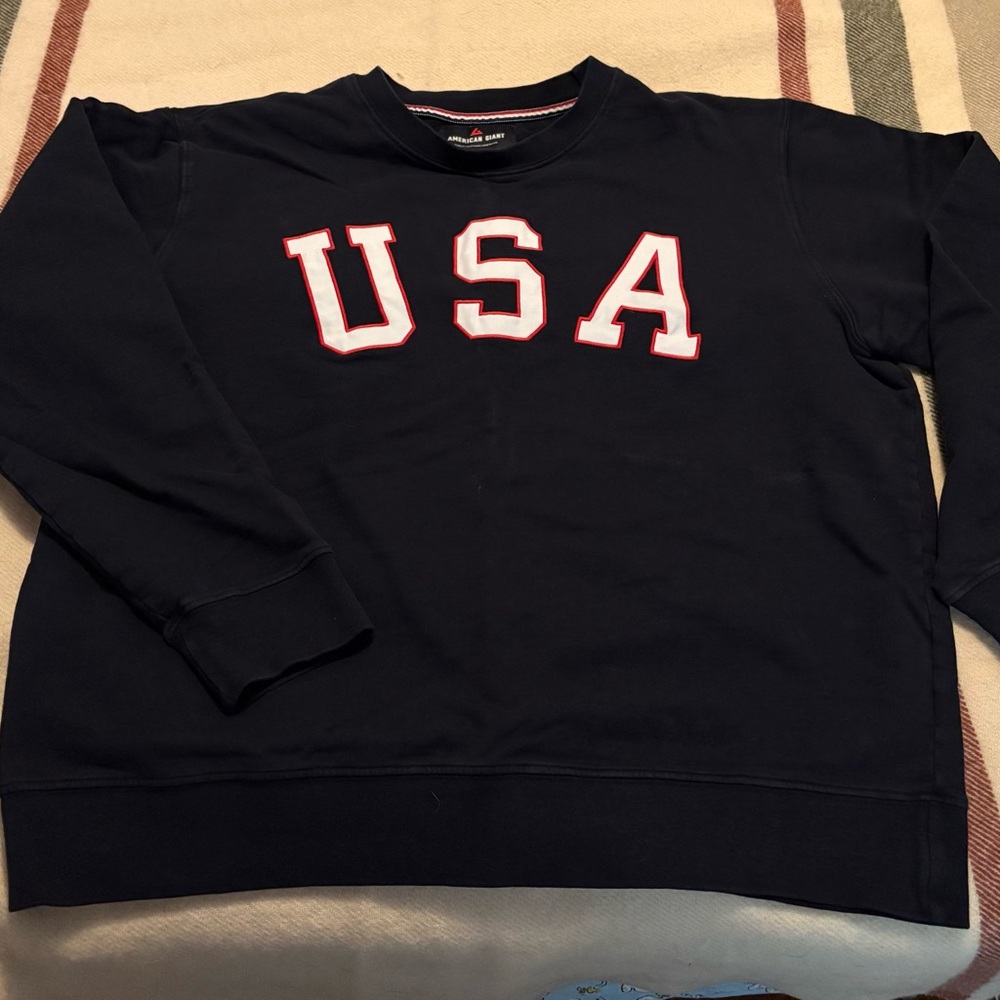 American Giant Navy Crewneck Sweater with USA Design